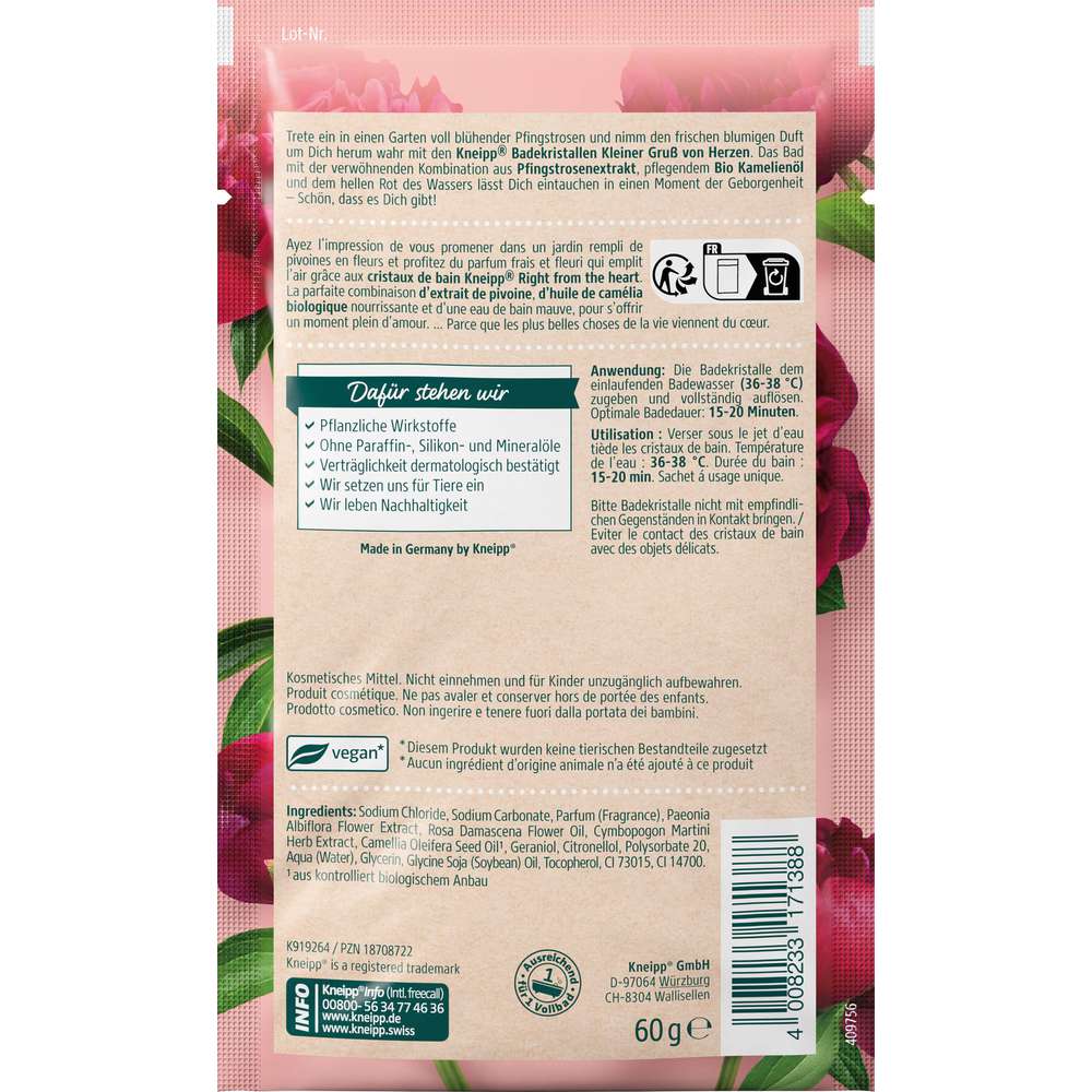 Produktabbildung Kneipp Badekristalle, Kleiner Gruß von Herzen, Pfingstrose & Kamelie