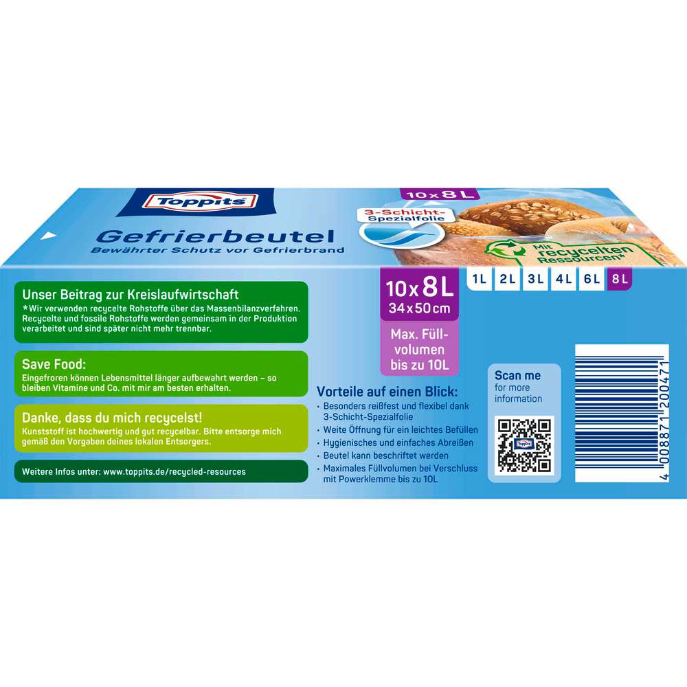 Produktabbildung Toppits Gefrierbeutel, 10 x 8l