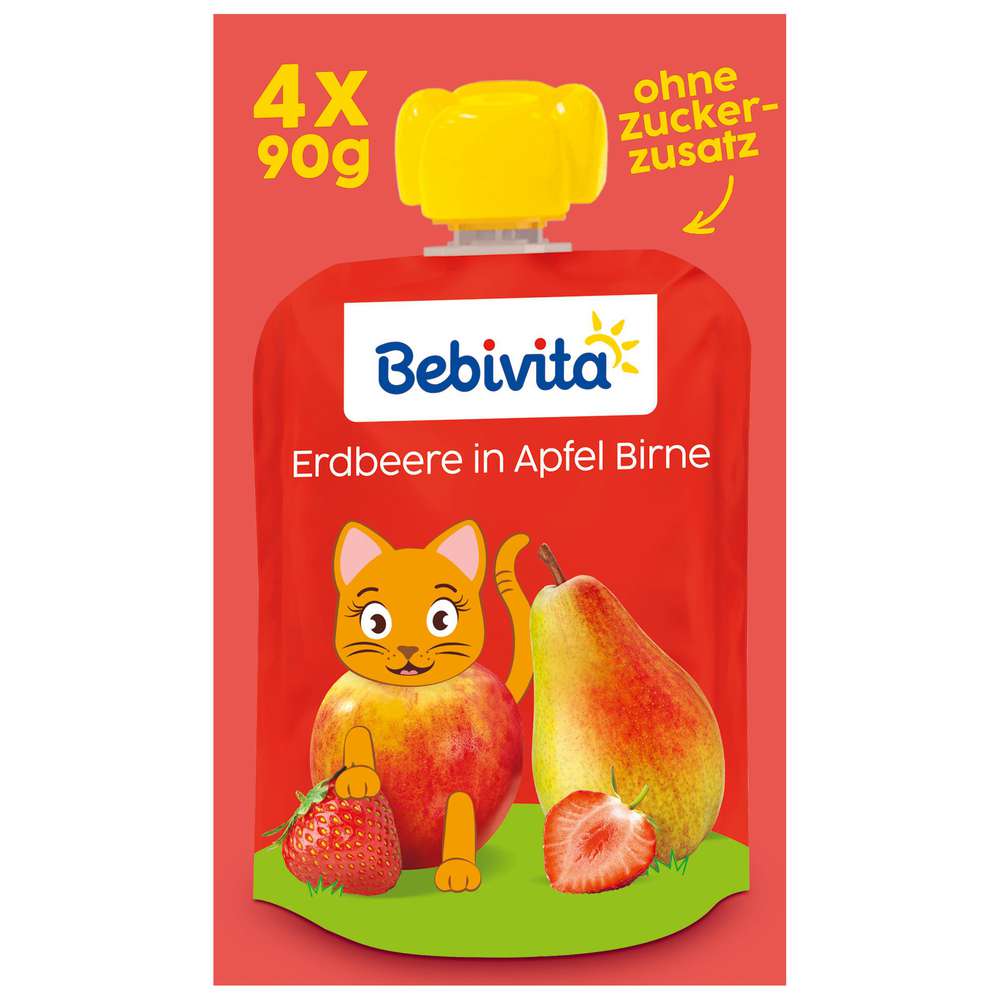 Produktabbildung Bebivita Quetschie, Erdbeere in Apfel Birne, 4er Pack