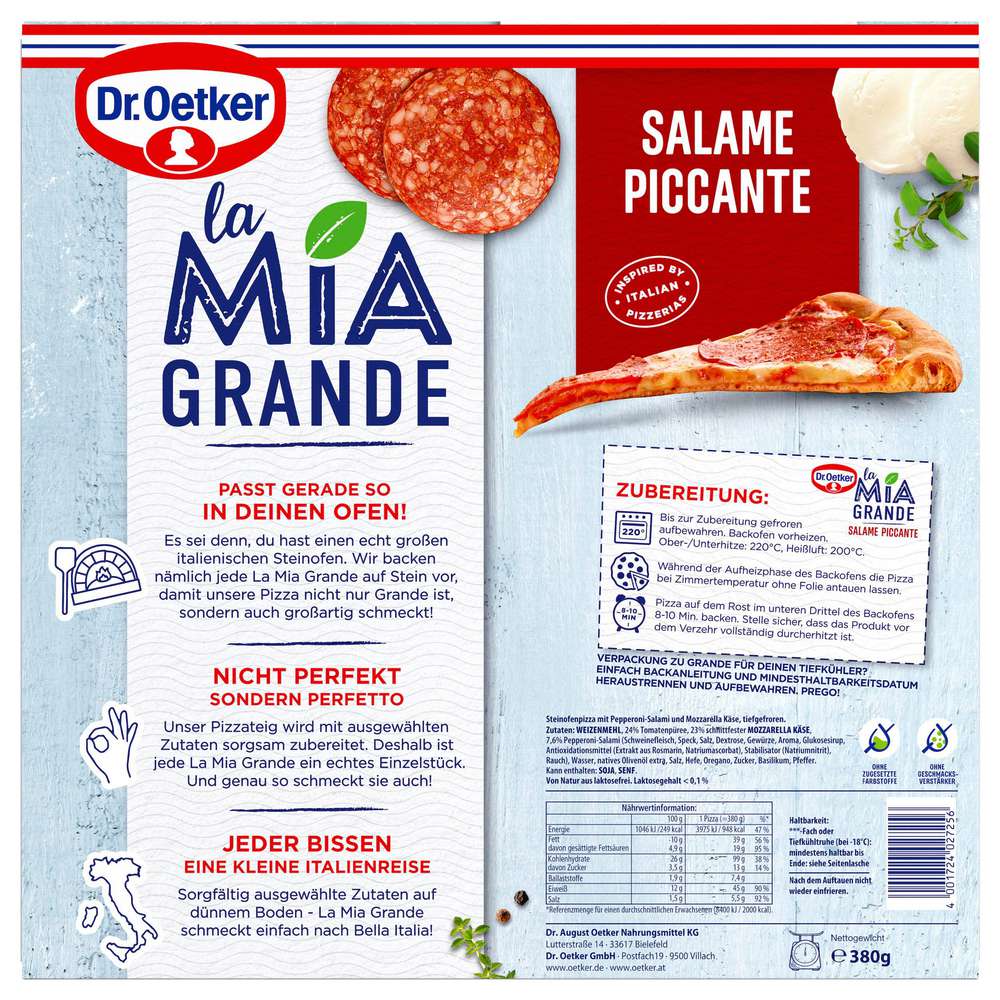 Produktabbildung Dr. Oetker Pizza La Mia Grande Salame Piccante, tiefgekühlt