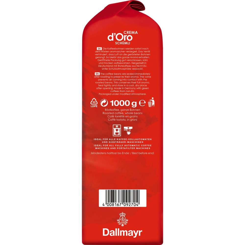 Produktabbildung Dallmayr Crema d'Oro Schümli, ganze Bohne