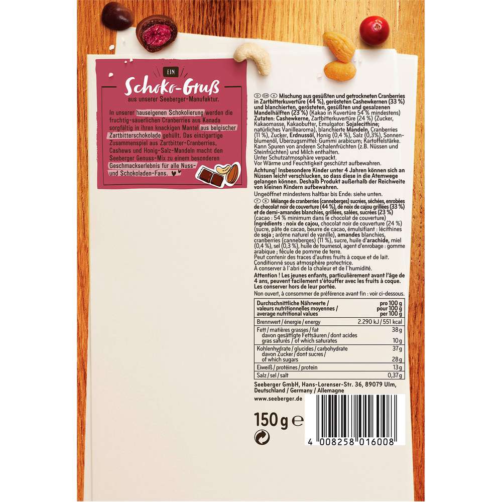 Produktabbildung Seeberger Genuss-Mix, Choco-Cranberry