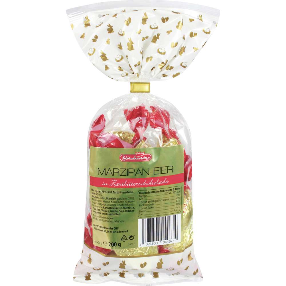 Produktabbildung Schluckwerder Marzipan-Eier, Zartbitterschokolade