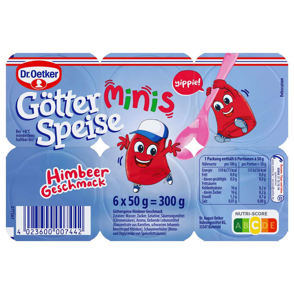 Produktabbildung Dr. Oetker Götterspeise Mini, Himbeere 6 x 50g