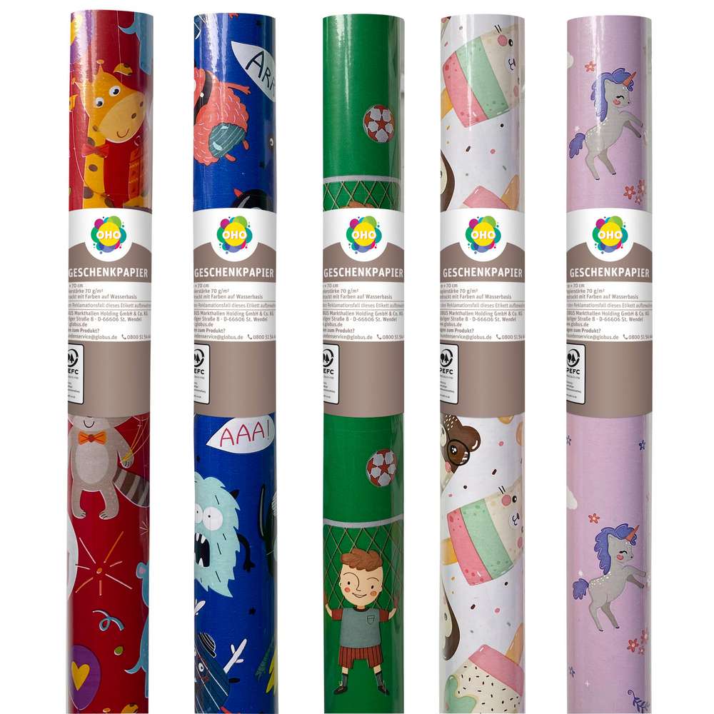 Produktabbildung OHO Geschenkpapier Kinder, 2m x 70cm, sortiert