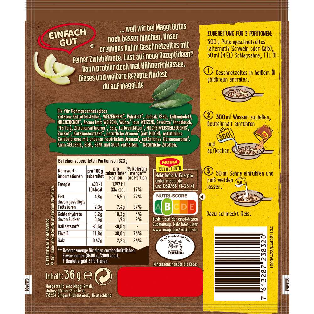 Produktabbildung Maggi Gewürzmischung Fix, Rahm-Geschnetzeltes 100 % natürliche Zutaten