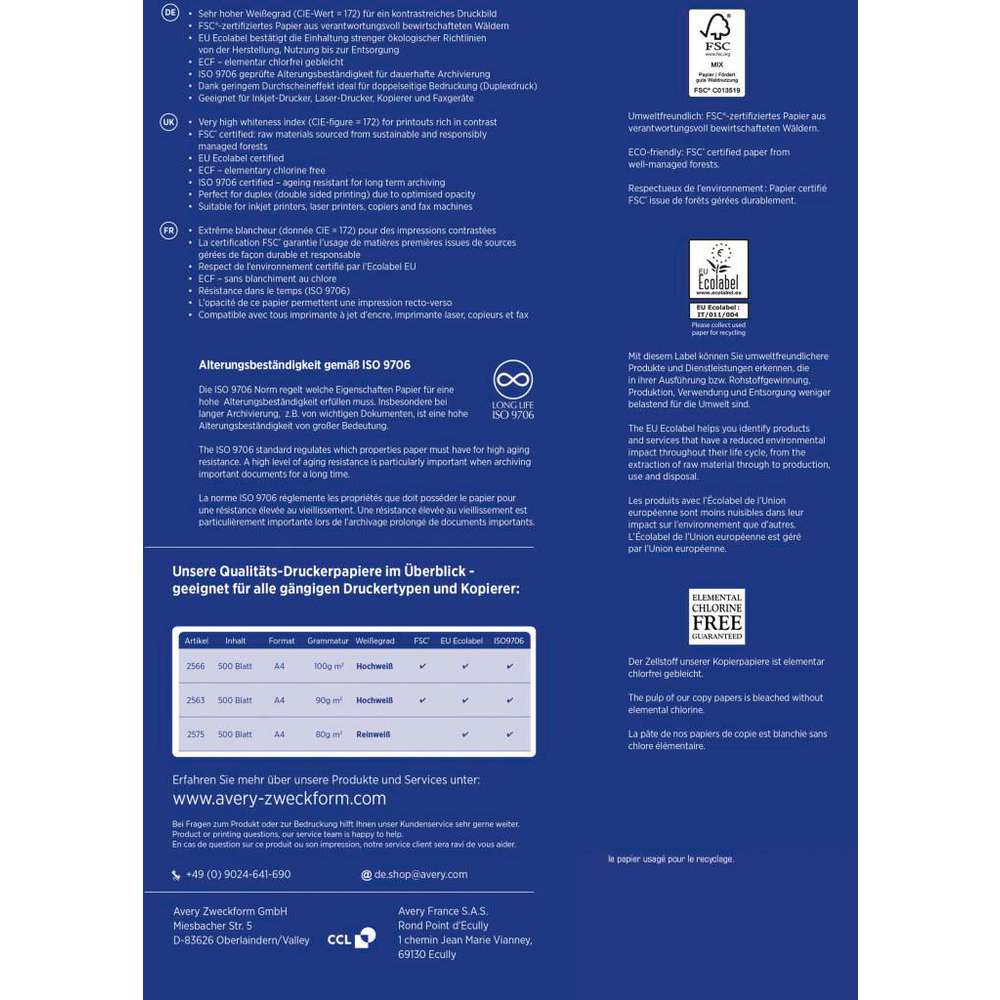 Produktabbildung Avery Zweckform Kopierpapier A4