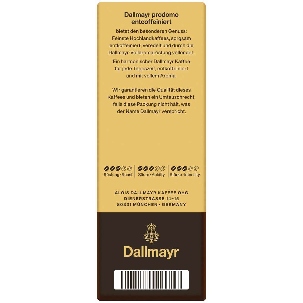 Produktabbildung Dallmayr Kaffee Prodomo entkoffeiniert, gemahlen