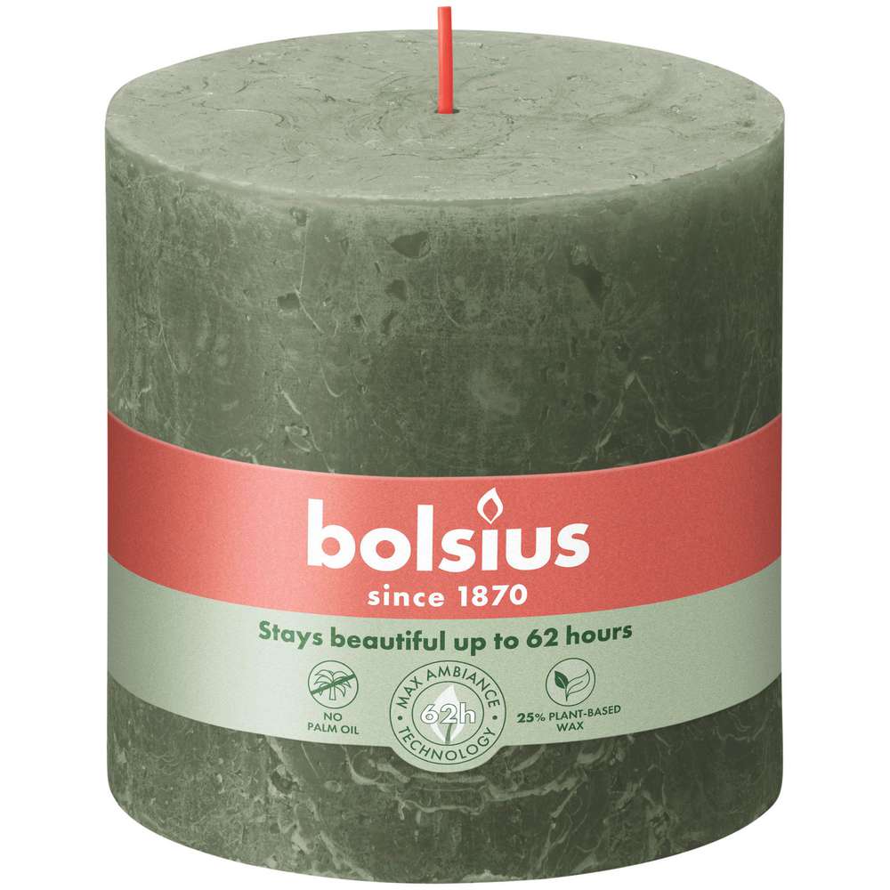 Produktabbildung Bolsius Stumpenkerze Rustik XXL 10x10cm, olivengrün