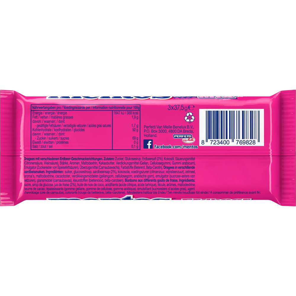 Produktabbildung Mentos Kaubonbons, Erdbeer-Mix