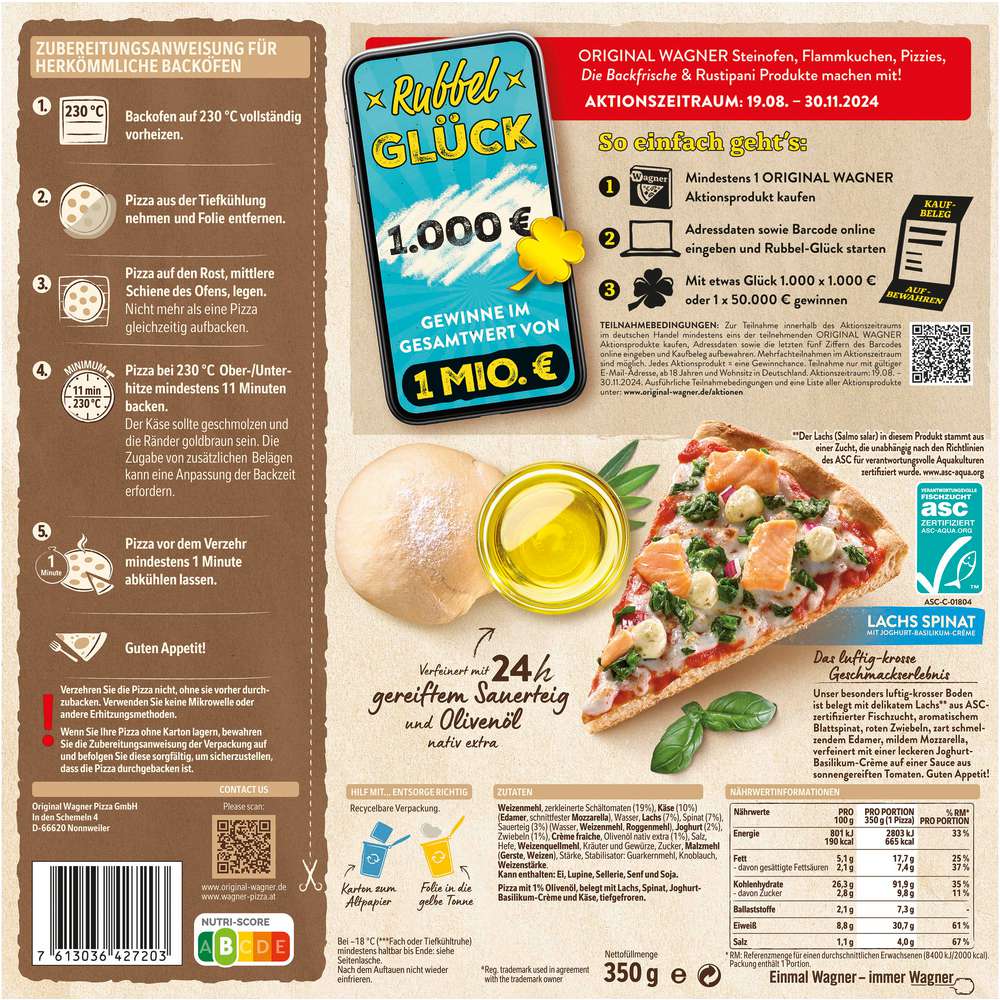 Produktabbildung Wagner Die Backfrische Pizza Lachs Spinat, tiefgekühlt