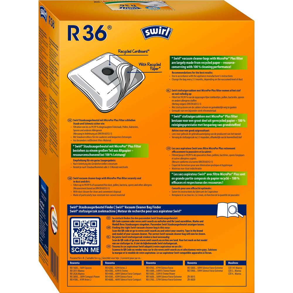 Produktabbildung Swirl Staubsaugerbeutel R36 safe & clean