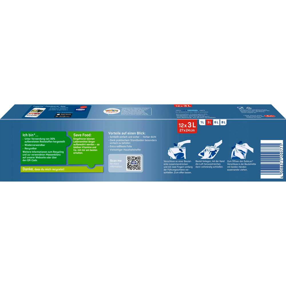 Produktabbildung Toppits Doppelverschluss Gefrierbeutel mit Safeloc-Verschluss, 3l