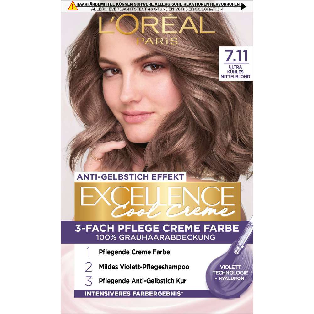 Produktabbildung L'Oreal Paris Excellence Haarfarbe, Ultra Kühles Mittelblond 7.11