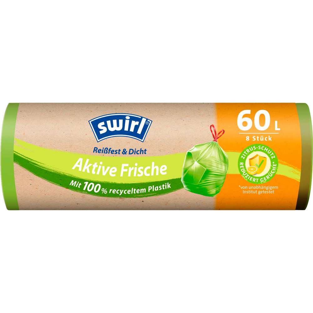 Produktabbildung Swirl Zugband-Müll-Beutel Aktive Frische, 8 x 60l