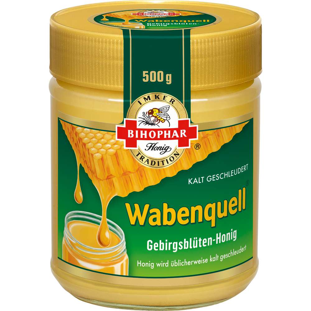 Produktabbildung Bihophar Wabenquell Gebirgsblüten Honig