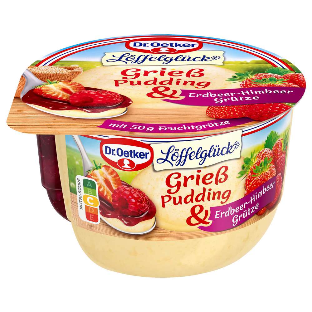 Produktabbildung Dr. Oetker Grieß Pudding Löffelglück, Erdbeer-Himbeer Grütze