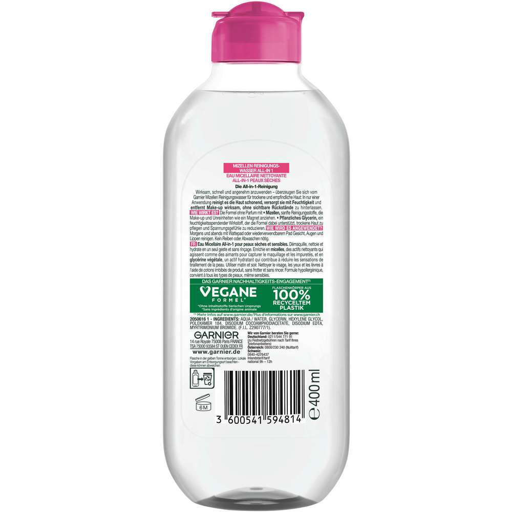 Produktabbildung Garnier Cleansing Mizelle Reinigungswasser für trockene Haut
