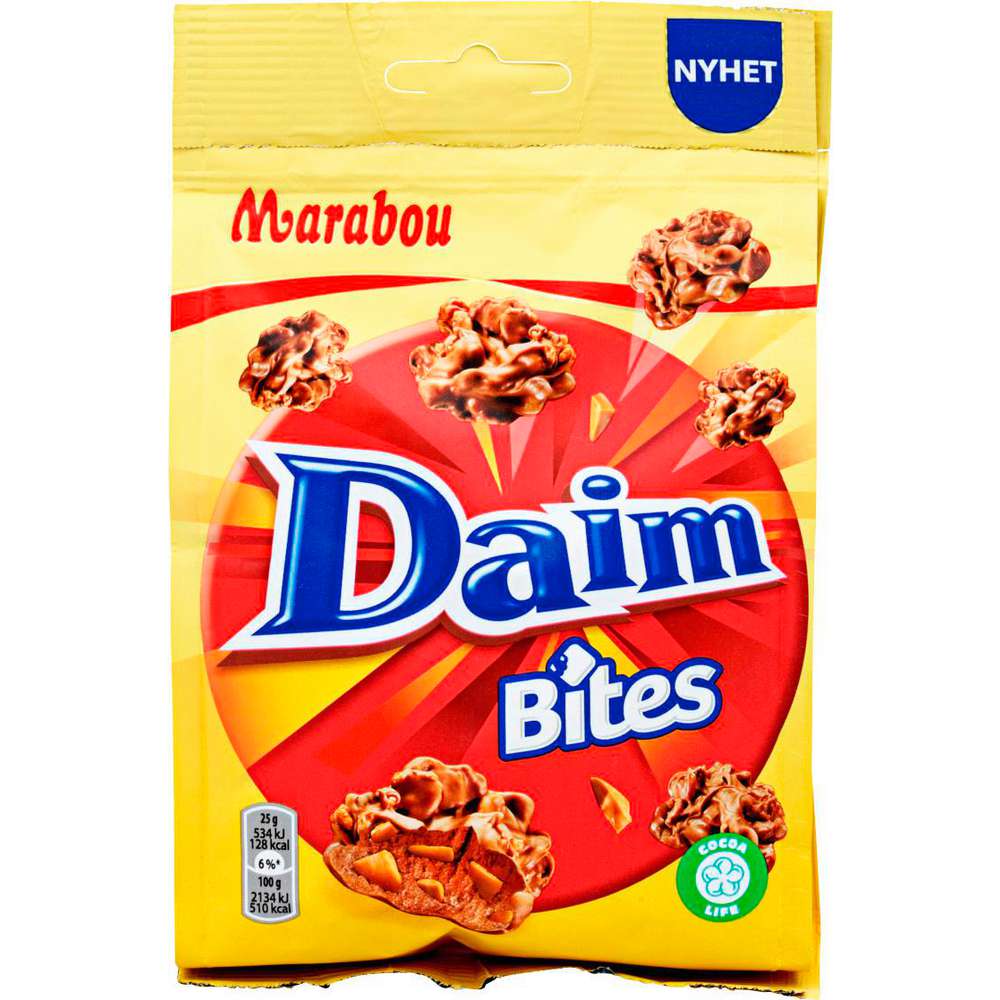 Produktabbildung Marabou Milchschokolade mit Mandelkrokant und Cornflakes Marabou Daim Bites