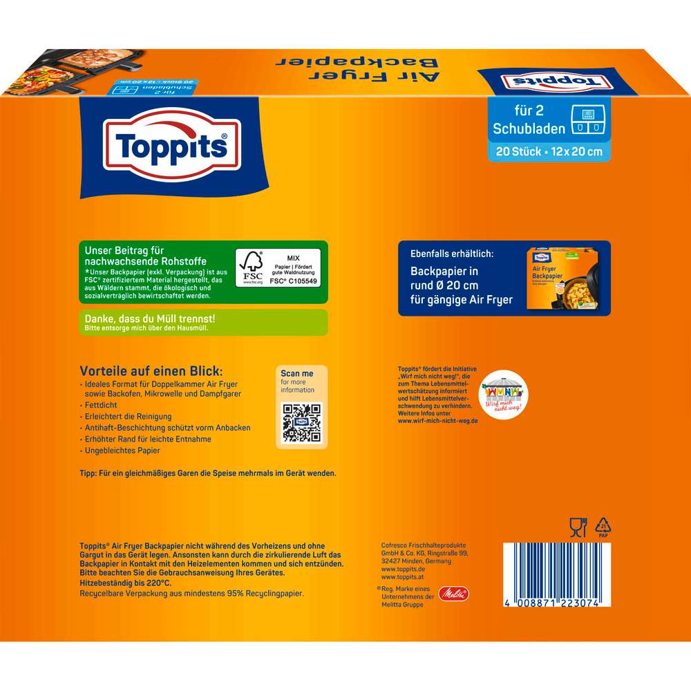 Produktabbildung Toppits Backpapier Air Fryer