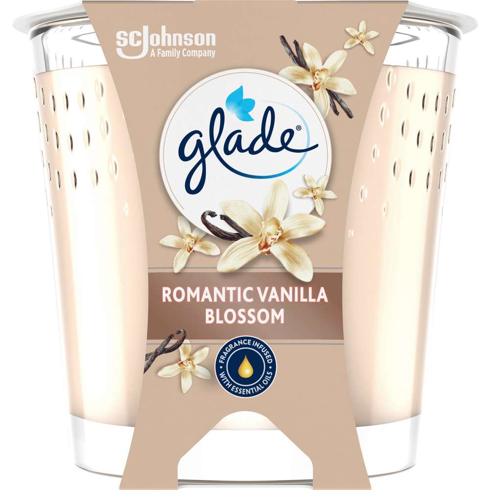 Produktabbildung Glade Duftkerze mit Glas, Romantic Vanilla Blossom