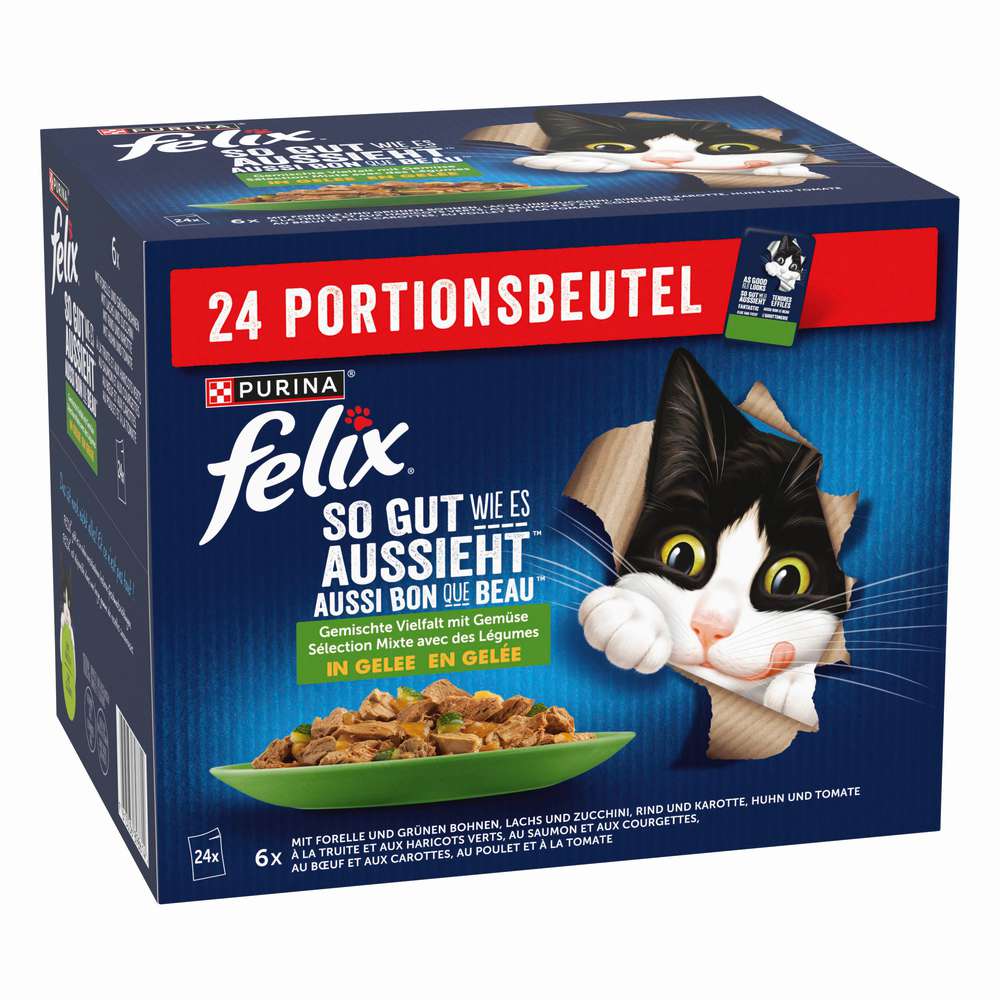 Produktabbildung Purina Katzen-Nassfutter Felix, So gut wie es aussieht, Geschmacksvielfalt mit Gemüse in Gelee
