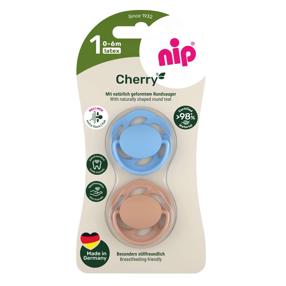 Produktabbildung nip Schnuller Rundsauger green Cherry Latex, 0-6 Monate