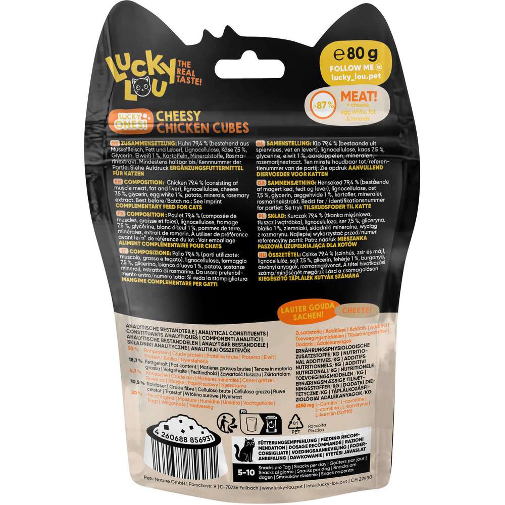 Produktabbildung Lucky Lou Katzen-Trockenfutter,  Huhn & Käse Würfel