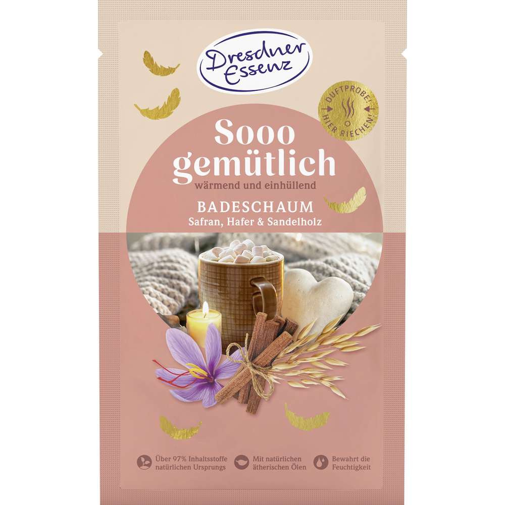 Produktabbildung Dresdner Essenz Badeschaum Soooo gemütlich, Safran, Hafer & Sandelholz