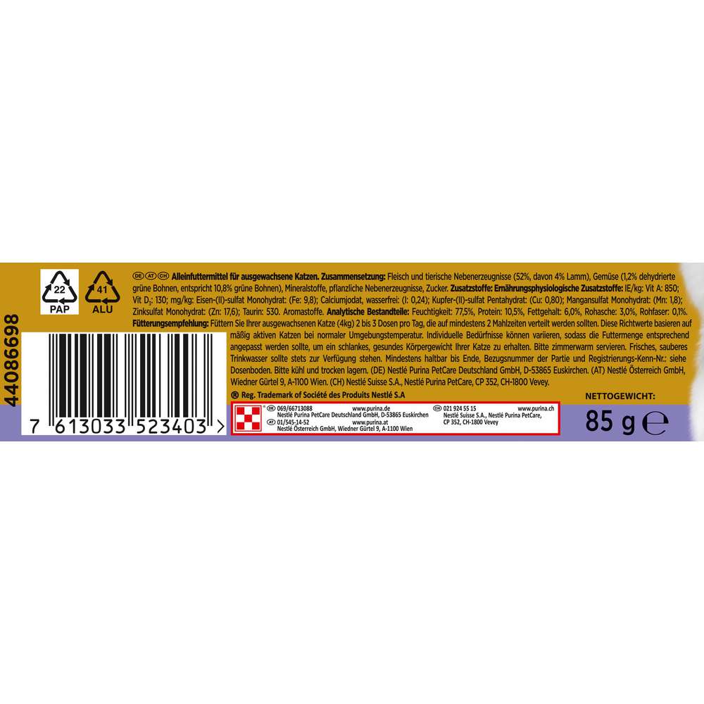 Produktabbildung Purina Katzen-Nassfutter Gourmet Gold, Feine Pastete mit Lamm & grünen Bohnen
