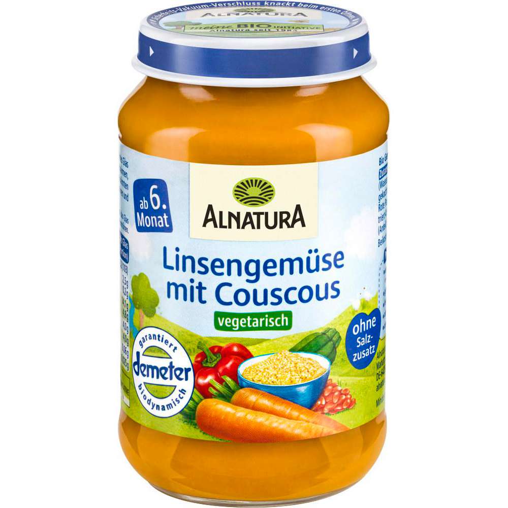 Produktabbildung Alnatura Bio Babynahrung vegetarisches Menü, Linsengemüse mit Couscous