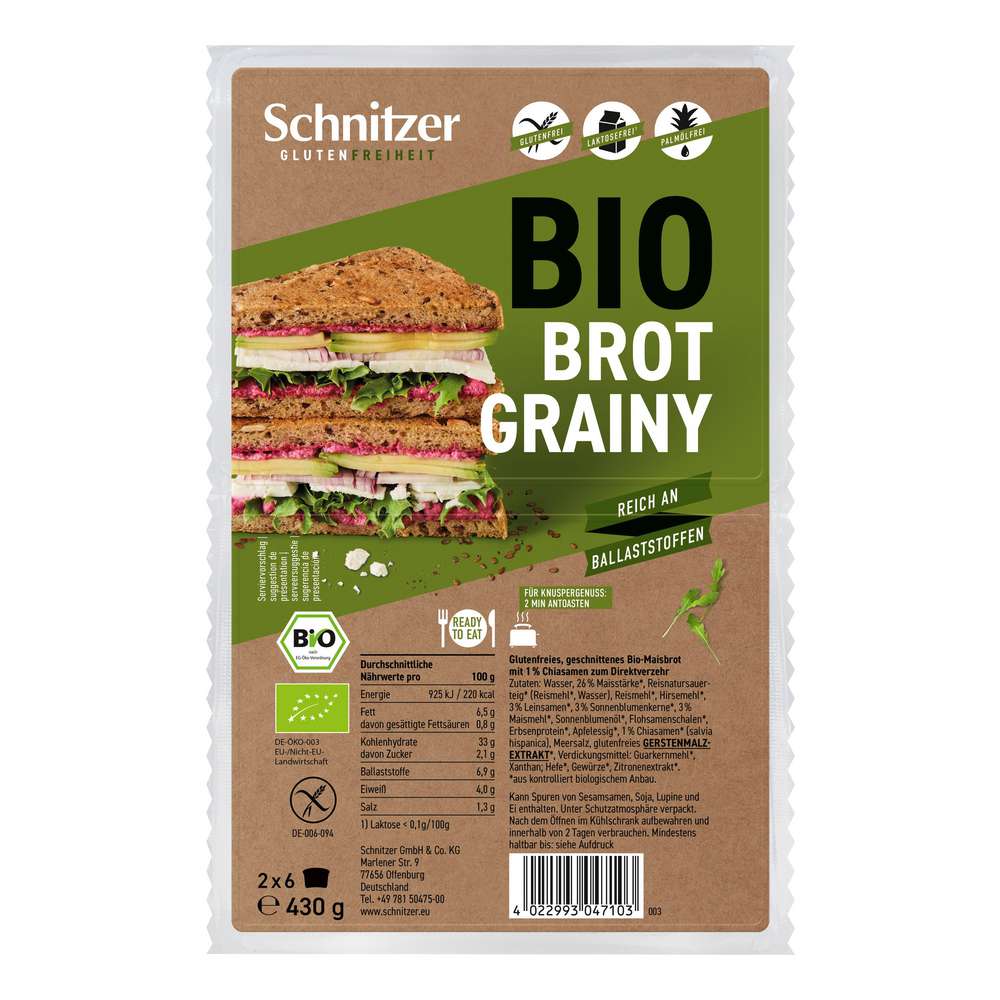 Produktabbildung Schnitzer Bio Brot, Grainy