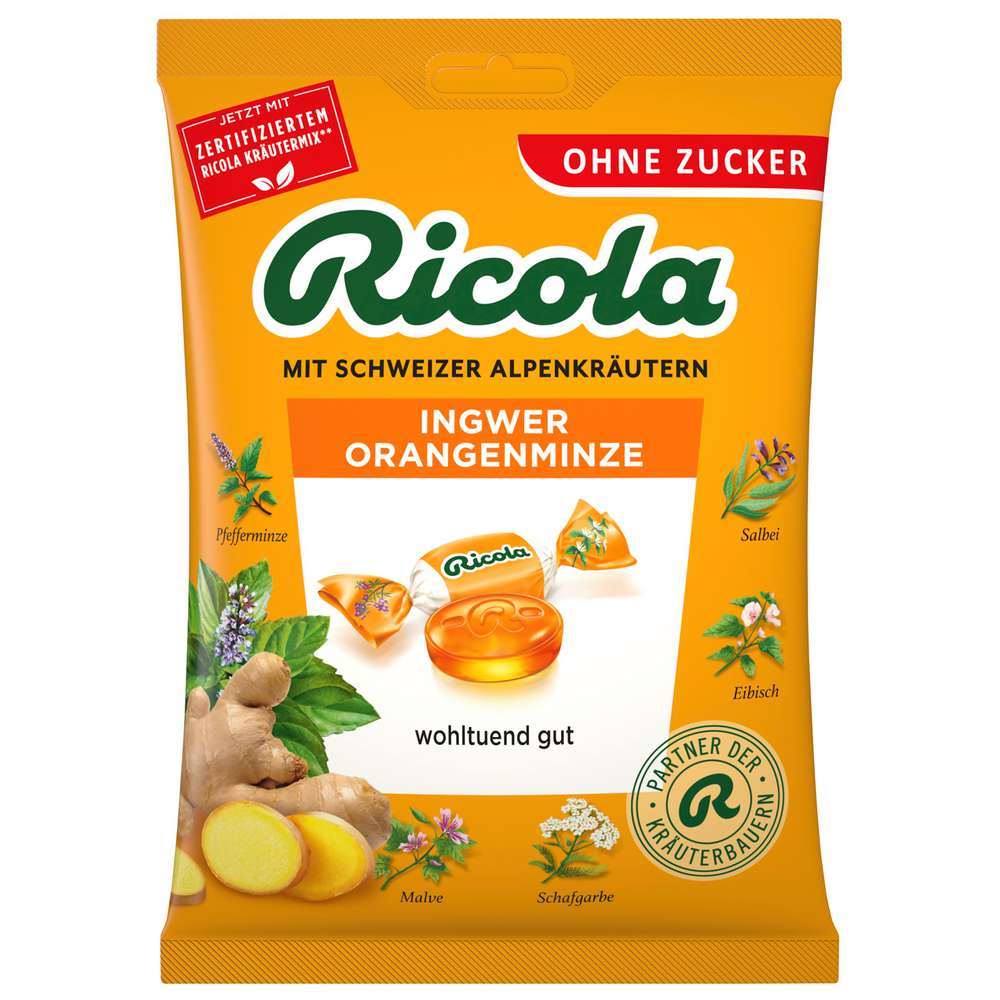 Produktabbildung Ricola Bonbons Ingwer-Orangenminze ohne Zucker