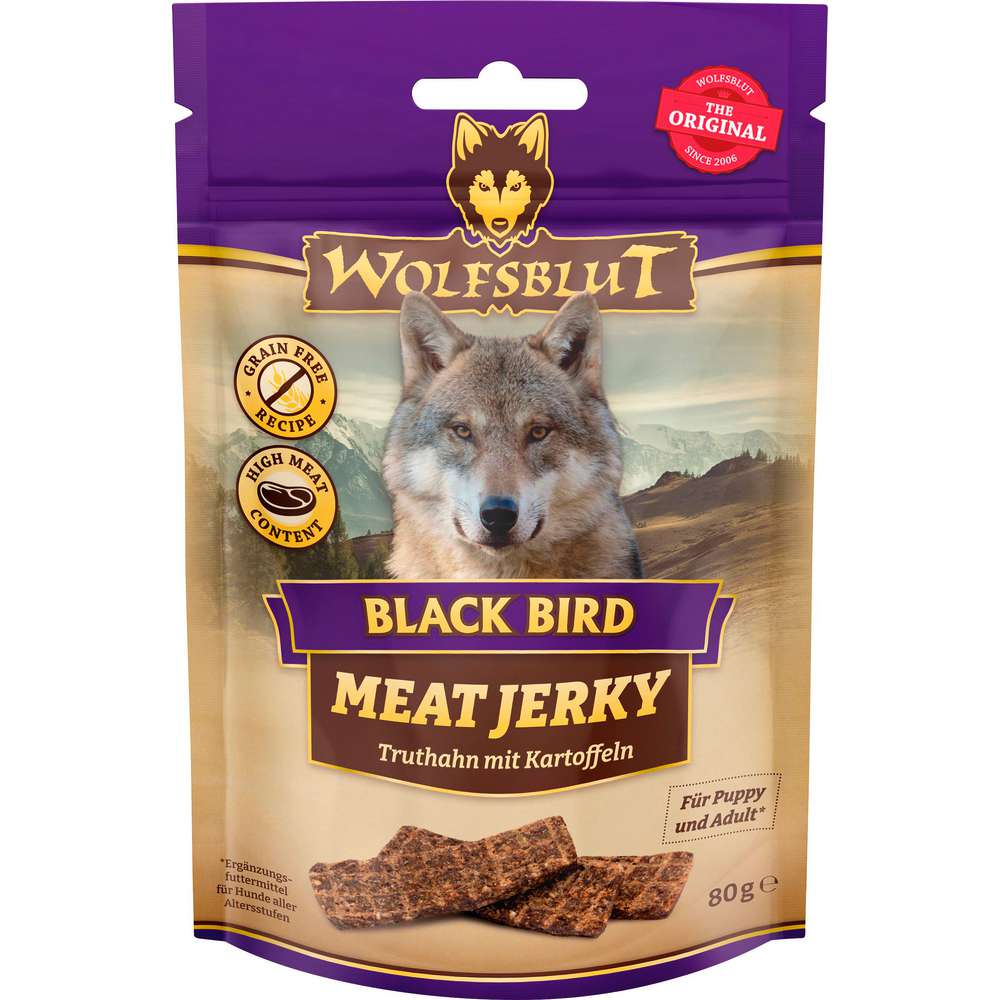 Produktabbildung Wolfsblut Hunde-Snack, Black Bird Meat Jerky , Truthahn mit Kartoffeln
