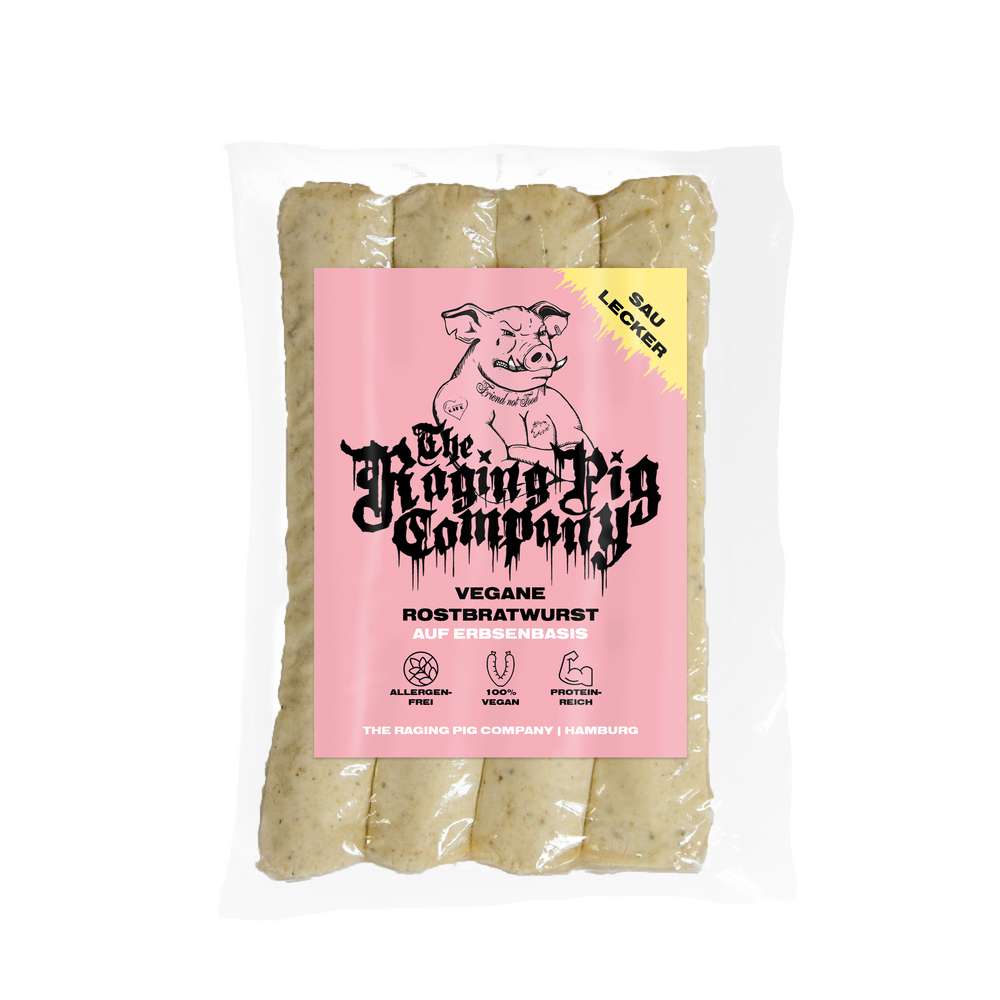 Produktabbildung The Raging Pig Company Vegane Rostbratwurst auf Erbsenbasis