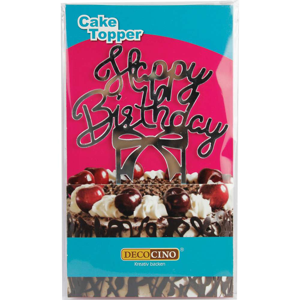Produktabbildung Decocino Kuchendekoration Happy Birthday, silber
