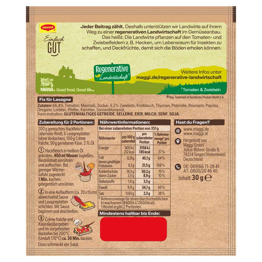 Produktabbildung Maggi Gewürzmischung Fix, Lasagne 100 % natürliche Zutaten