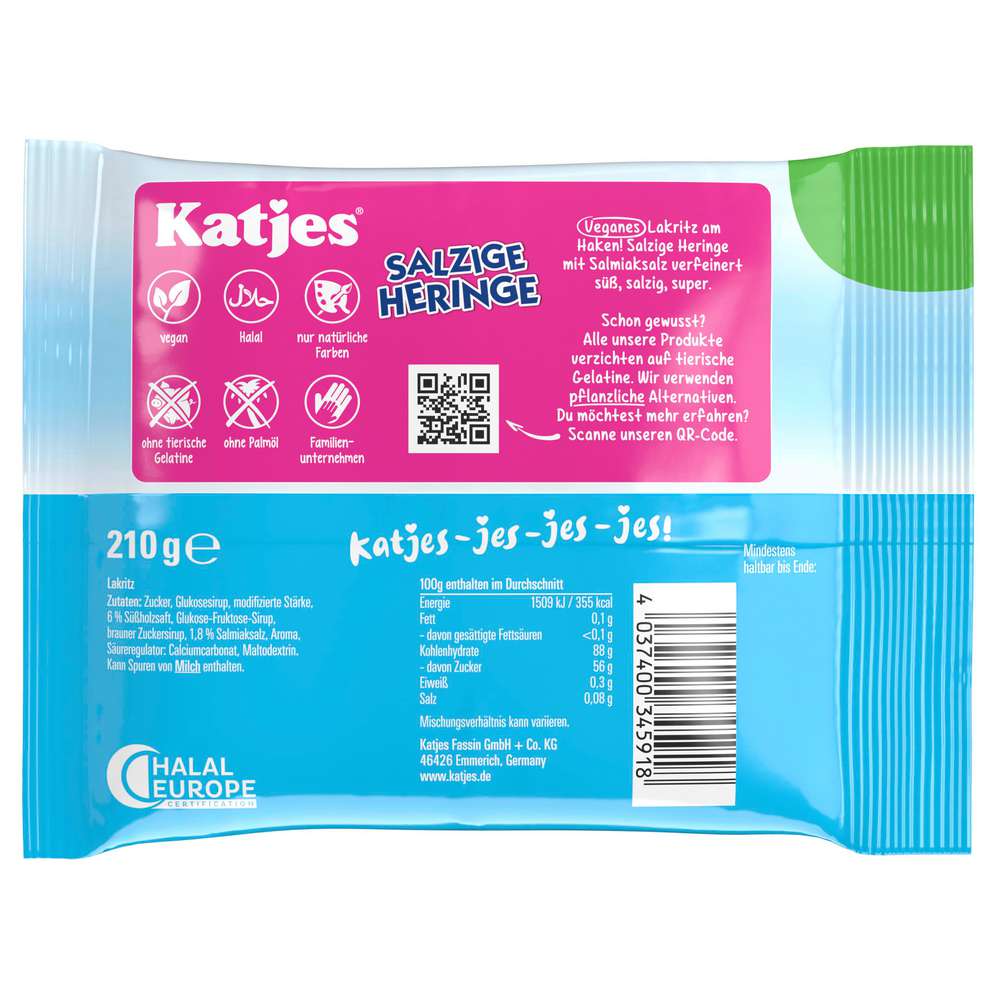 Produktabbildung Katjes Lakritz Salzige Heringe, vegan