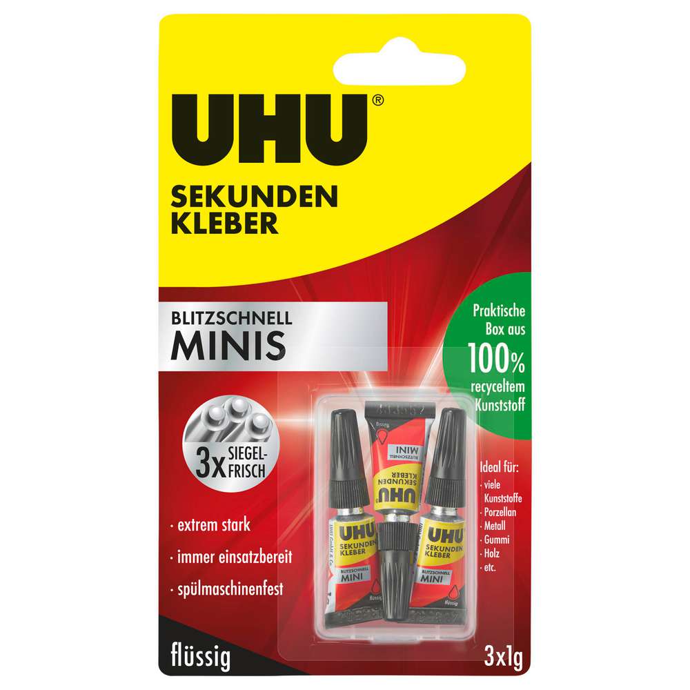 Produktabbildung UHU Sekundenkleber, blitzschnell Minis, 3x1g