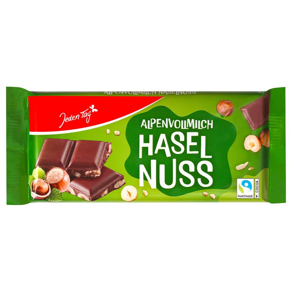 Produktabbildung Jeden Tag Tafelschokolade, Alpenvollmilch-Nuss