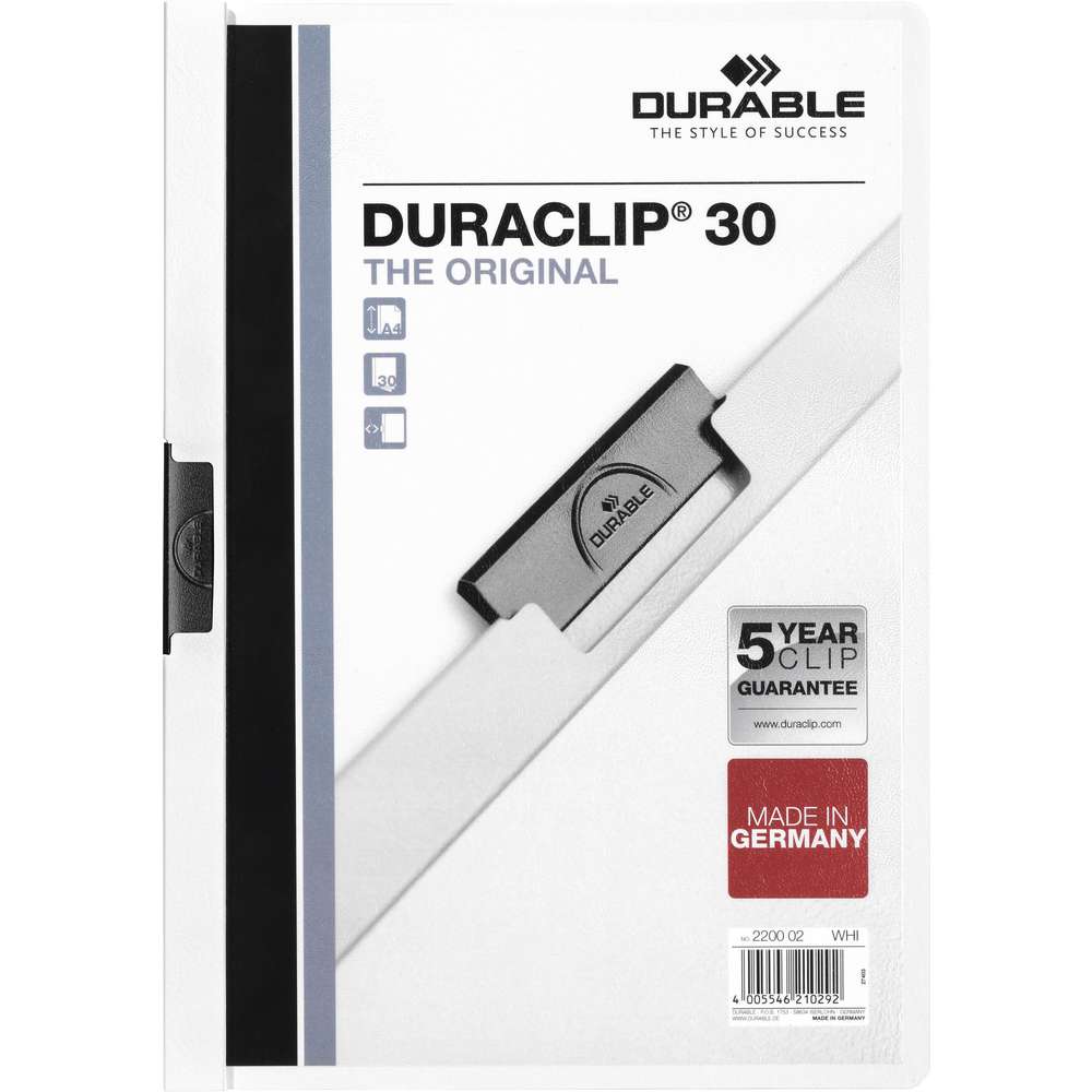 Produktabbildung DURABLE Klemmhefter DURACLIP ORIGINAL 30, DIN A4, weiß