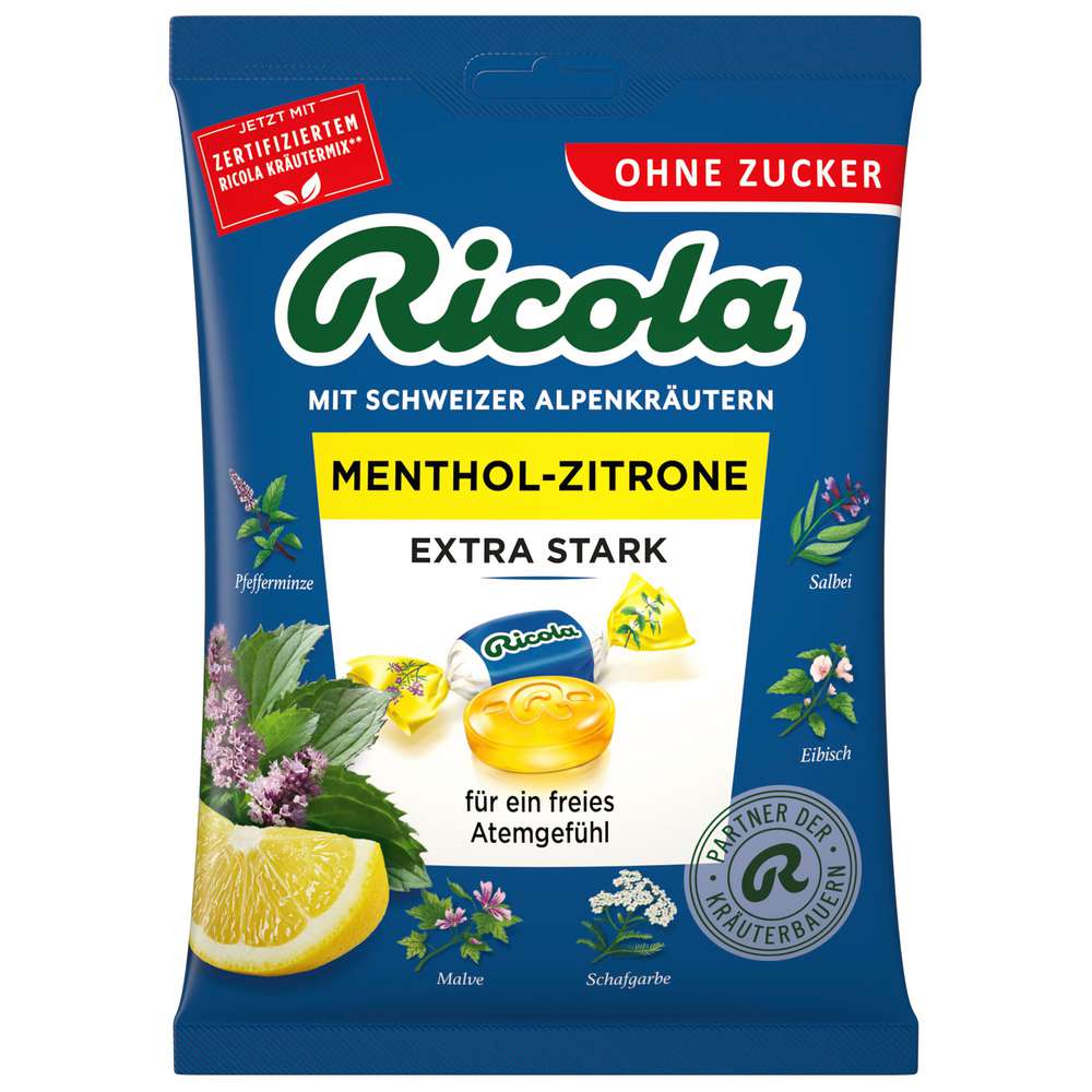 Produktabbildung Ricola Bonbons Menthol-Zitrone, extra Stark zuckerfrei
