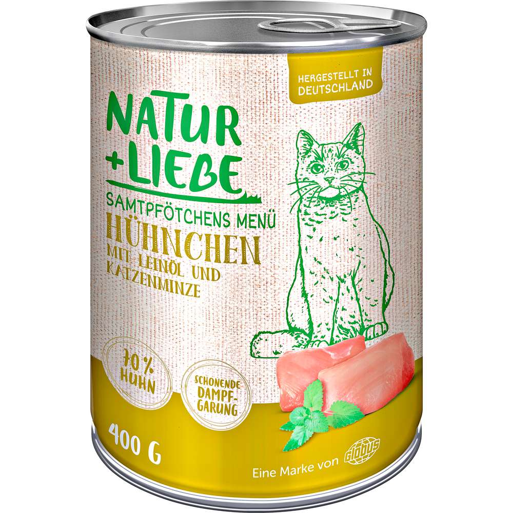 Produktabbildung Natur + Liebe Katzen-Nassfutter Samtpfötchens Menü, Leinöl/Katzenminze