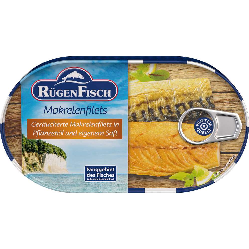 Produktabbildung Rügenfisch Makrelen Filets geräuchert & in Pflanzenöl