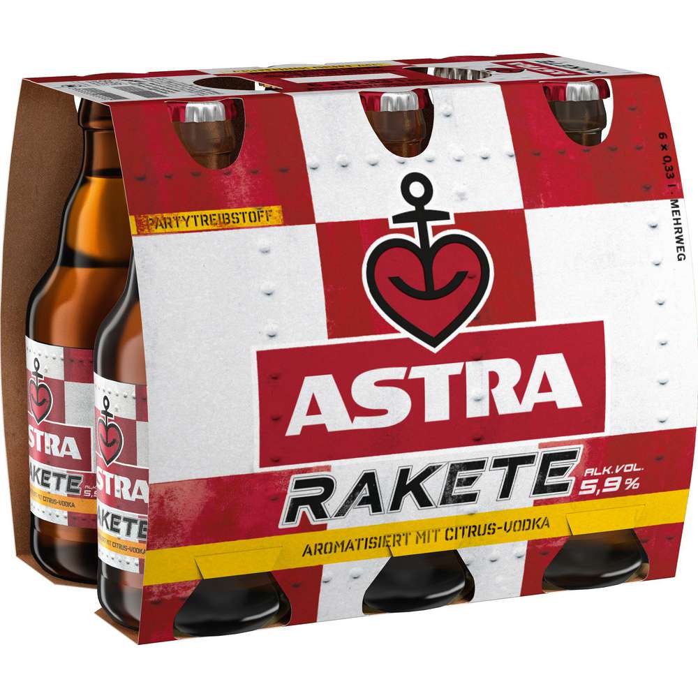 Produktabbildung Astra Biermischgetränk Rakete, Citrus-Wodka, 5,9 %, 6 x 0,33l