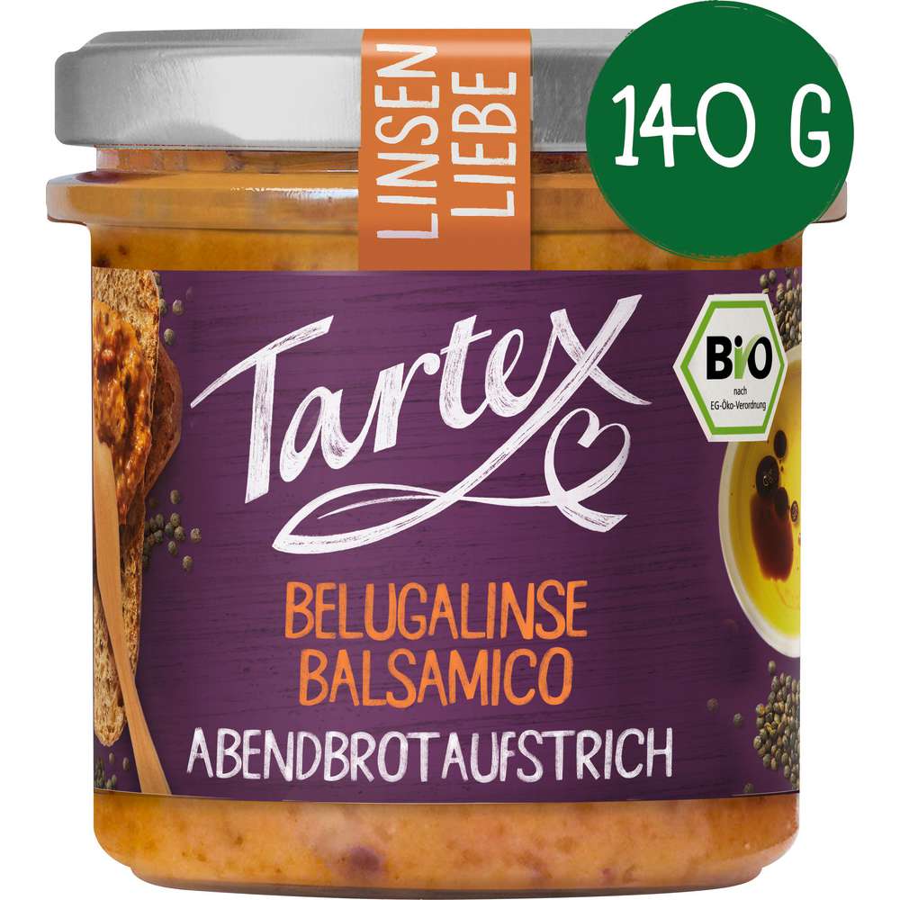 Produktabbildung Tartex Bio Brotaufstrich Linsen Liebe, Belualinse-Balsamico