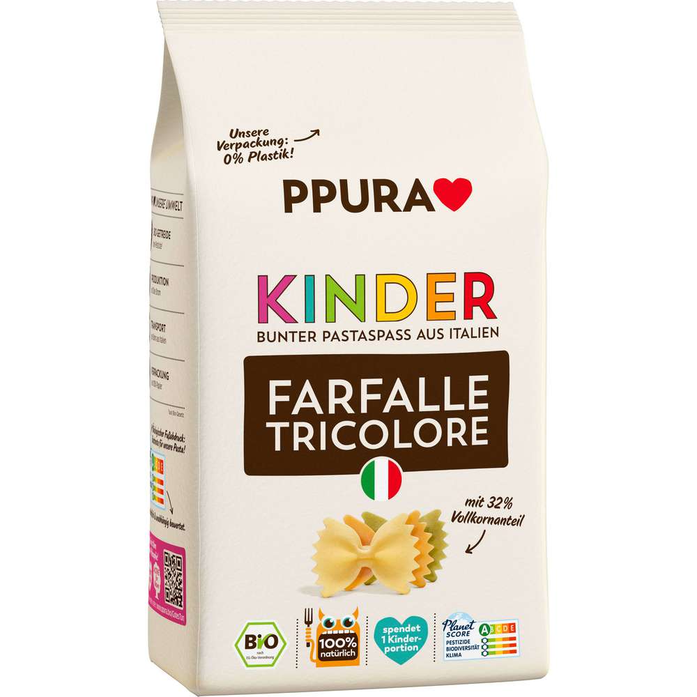 Produktabbildung PPURA Bio Kinder Farfalle tricolore, Vollkorn
