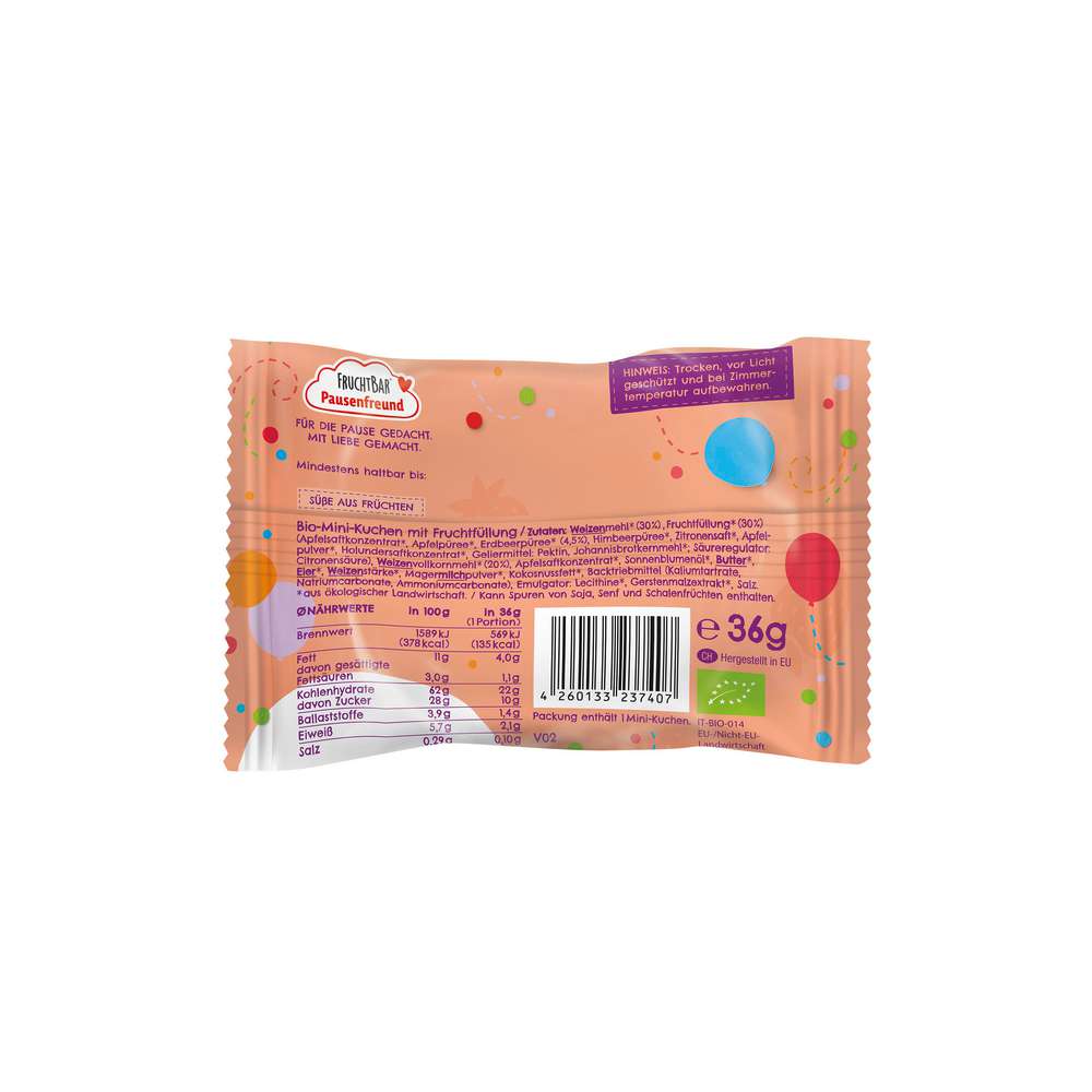 Produktabbildung Fruchtbar Bio Mini-Kuchen, mit Erdbeerpüree