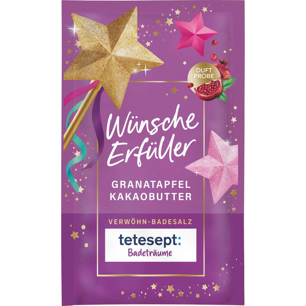 Produktabbildung tetesept Badesalz Wünscheerfüller, Granatapfel-Kakaobutter