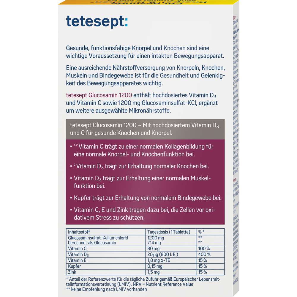 Produktabbildung tetesept Glucosamin 1200 mg, Knorpel+Knochen